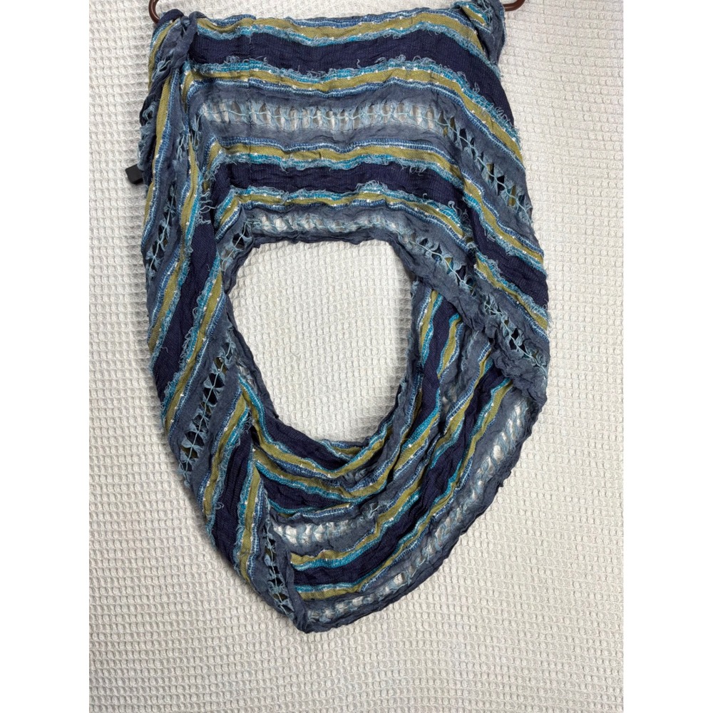 Boho Womens Unbranded Infinity Scarf OS Navy Teal Olive Striped Distressed